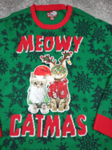 Meowy Catmas Sweater Adult XL Green Cat Christmas Reindeer Party Sweater Dec 25t - £22.13 GBP