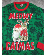 Meowy Catmas Sweater Adult XL Green Cat Christmas Reindeer Party Sweater... - £22.42 GBP