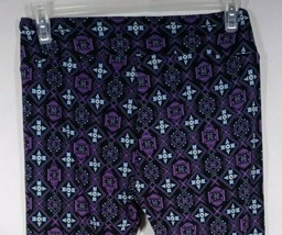 New LuLaRoe Tall &amp; Curvy Leggings Light Blue &amp; Purple With Beautiful Des... - $15.83