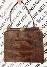 Vintage 60s Reptile Skin Leather Purse Womens Handbag Clutch Bag Brown H... - $42.77