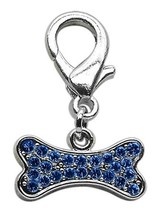 Lobster Claw Bone Charm Blue Rhinestones Dogs Puppies Collar Bling Pet Jewelry - £10.27 GBP