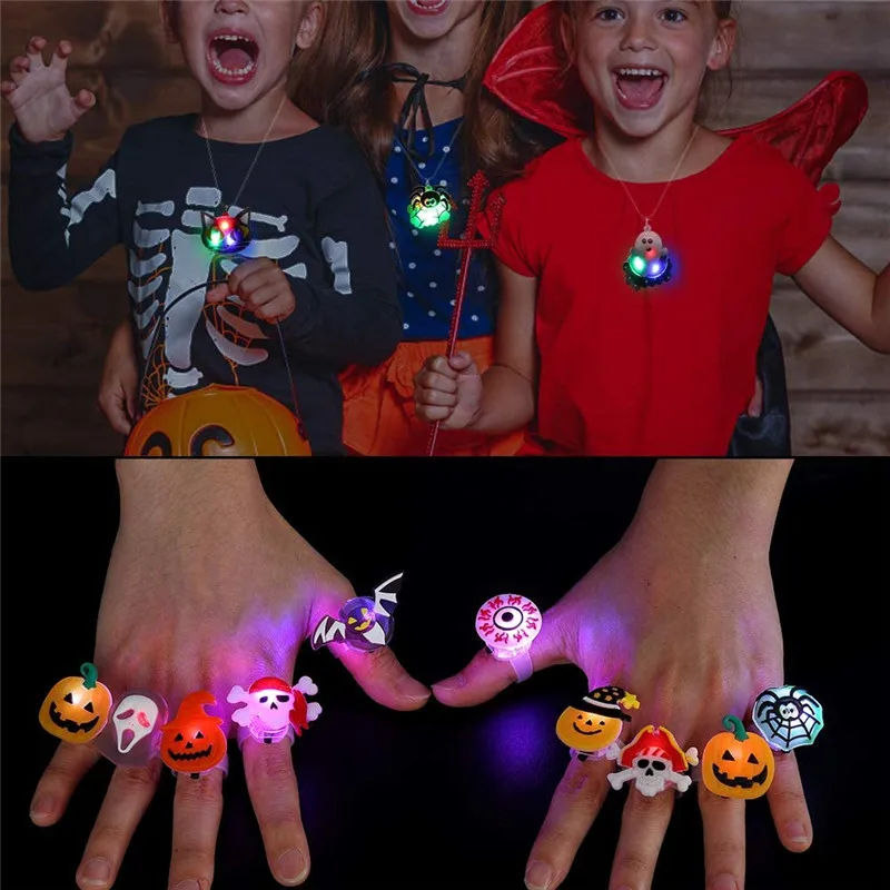 Play 10pcs A Halloween ring luminous pumpkin finger light led colorful flash bra - £23.25 GBP
