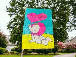 It’s A Girl Pink Nylon Embroidered Yard Flag Vintage USA Birth Announcement - £10.98 GBP