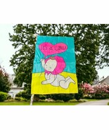 It’s A Girl Pink Nylon Embroidered Yard Flag Vintage USA Birth Announcement - $265.13 MXN