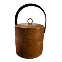 Vintage Mid-Century Wood Ice Bucket with Lid &amp; Handle Barware MCM 1950s-60s - $15.83