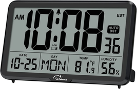 Autoset Digital Wall Clock with Temperature and Humidity Accurate Large Display - £28.79 GBP