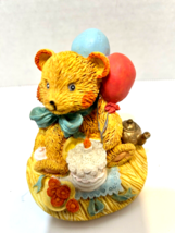 Vintage 1993 Avery Creations Birthday Bear Balloons Cake Resin Figurine 3 inch - £10.07 GBP
