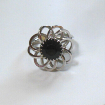 Signed Sarah Coventry  Black Stone Flower Ring Size 5 - £14.04 GBP