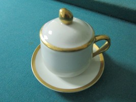 Neiman Marcus Pot De Creme And Saucer , White With Gold [70] - £126.65 GBP