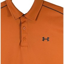 Mens Orange Gray Under Armour Polo Shirt Golf Size Medium Loose Heatgear - $23.76