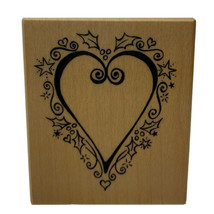 Christmas Heart Holly Stars Swirl Rubber Stamp PSX E-2734 Vintage 1999 New - £8.52 GBP