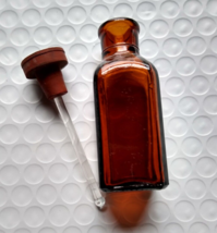 Antique Poison Or Medicine Bottle Amber Glass With Original Dauber Textured Base - £18.98 GBP