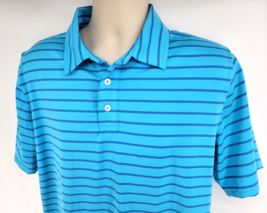 LL Bean Polo Shirt Blue Striped Size M Slightly Fitted 502256 - $26.68