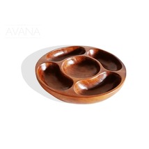 5-Sectioned Hard Wood Vintage Mid century Round Tray Serveware D30cm - £79.03 GBP