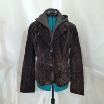 Cruze Brown Suede Leather Jacket with Removable Hoody - Size Large - £65.05 GBP