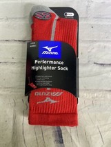 Mizuno Performance Highlighter Crew Socks 2 Pairs Red Gray Mens Size L - £14.21 GBP