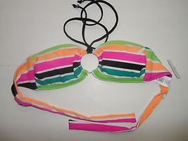 Vitamin A Silver Stripe Ring Bandeau Top Fuchsia Black White Orange Green XS - £18.51 GBP