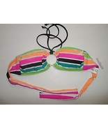 Vitamin A Silver Stripe Ring Bandeau Top Fuchsia Black White Orange Green XS - $23.17