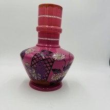 Victorian aesthetic pink opaline glass vase Roosters Fighting Daisies La... - $18,566.40 MXN