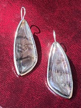 Long Faux Dendritic Agate Trapezoid in Silvertone Frame Dangle Earrings ... - £10.34 GBP