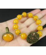 vintage 1960&#39;s jewelry set HONEY LUCITE bead bracelet &amp; ring - $95.72 CAD