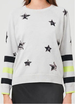 Brodie Cashmere Wispr Inked Stars &amp; Stripes Sweater - Silver/Black/Neon- L - $67.90