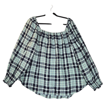 Lane Bryant Womens Size 18 Plaid Blouse Green Black Off Shoulders Boho P... - $10.58