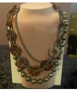 3-layered Gold Colored Bead Collar Necklace 18” Premier Designs New - $17.82