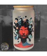 Vibrant Black Woman Frosted Glass #01 Tumbler with Bamboo Lid and Reusab... - $24.70 CAD