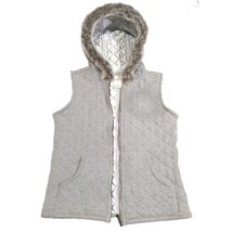 Women&#39;s Girls Grey Silver Puffer Fur Hooded &amp; Quilted Vest AU LIEU Size S Small - £10.12 GBP