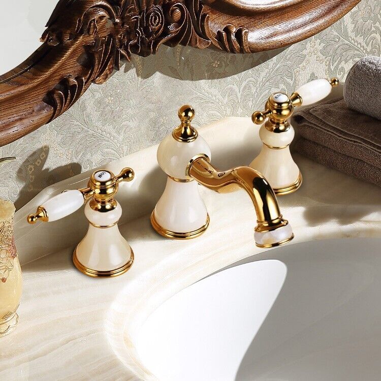 Jade white 8" widespread bathroom Lav Sink faucet mixer tap 3 Holes deck mounted