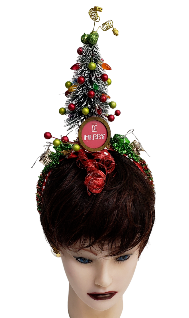 Primary image for Be Merry & Bright! Ugly Christmas Festive Holiday Christmas Tree Headband OOAK