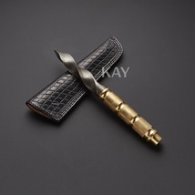 Custom Hand Forged Damascus Steel Tri Edge Kris Dagger Knife With Leather Sheath - £100.67 GBP