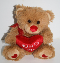 Walmart Brown Bear Plush 7&quot; Sits Red Heart Kiss Me Valentines Stuffed Animal Toy - $10.70