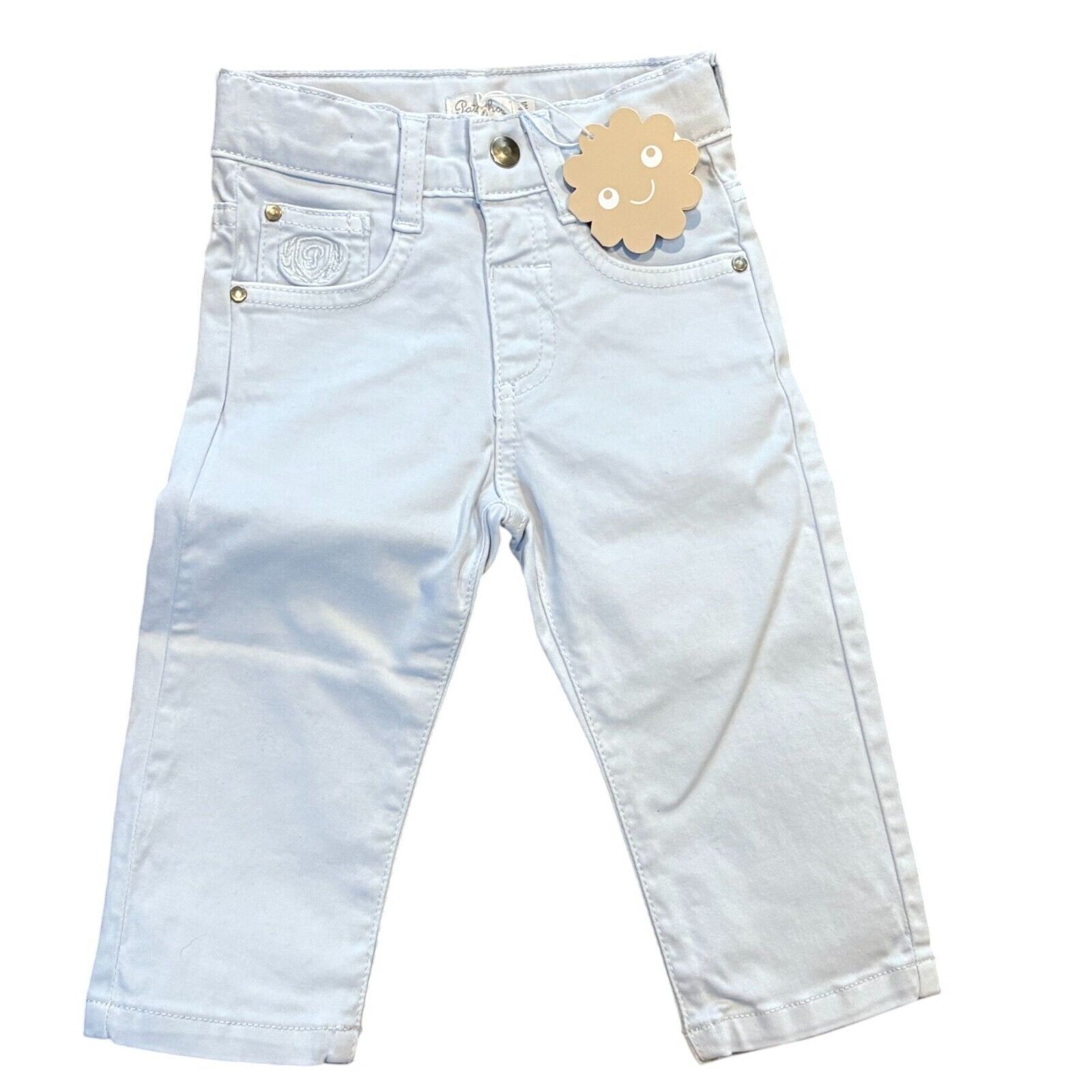 Patachou Baby Light Blue Denim Pants 12M Slim Fit Cotton Blend Classic S... - $46.08