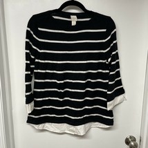 Chico&#39;s Sweater Knit Pullover Size 1 US 8/Medium Striped Navy White Layered Look - £19.24 GBP