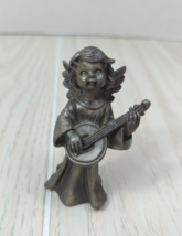 Small Pewter angel figure figurine playing banjo or similar string instr... - $4.84