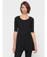 Eileen Fisher Sz L Black Stretch Scoop Neck Jersey Tunic Midi Dress - $61.92 CAD