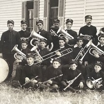 Antique 1904-1918 AZO RPPC Marching Band Real Photo Postcard Nebraska? - £18.25 GBP