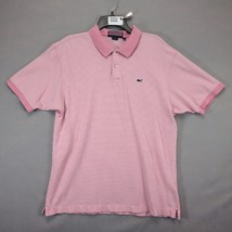 Vineyard Vines Men&#39;s L Polo Shirt 100% Cotton Pink White Striped Beachy ... - $28.00