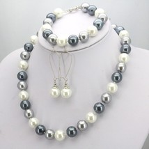 Hot Ornament Gifts For Women 12mm White Gray Round Shell Pearl Beads Necklace Br - £15.48 GBP
