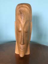  Vintage Blonde Wood Carved Tiki Tribal Mask Head Face  Statue - $24.75