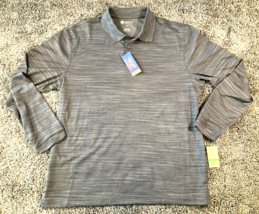 Haggar Polo Shirt Men Large Gray Long Sleeve Performance UPF Quick Dry E... - $8.79