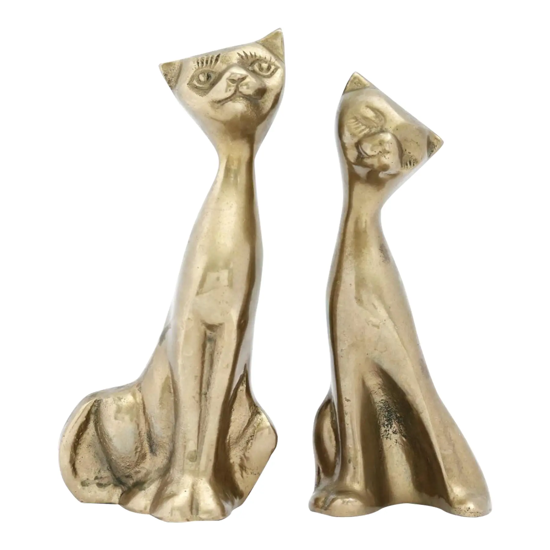 Mid-Century Solid Brass Sitting Siamese Cat Figures-A Pair - $145.00