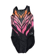 Ozone One-Piece Gymnastics Leotard Black With Pink/Orange Abstract Desig... - $882.01 MXN