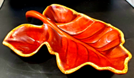Vtg Hull Serving Dish Leaf Shape 3 Section Oven Proof Chip Dip Brown Drip Tray - £38.82 GBP