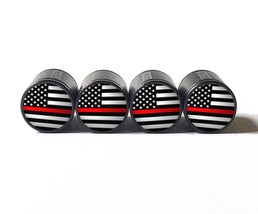 Fire Fighter Red Line - American Flag - Tire Valve Stem Caps - Black, Al... - £12.50 GBP