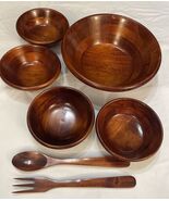 Vintage Wooden Salad Bowls -7 Pieces Set -Good Condition - $23.27