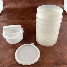 Tupperware Vintage 4&quot; Hamburger Press with 8 Keepers &amp; Lid 1/4 Pound Sli... - $34.60