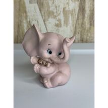 VINTAGE Ceramic Elephant Figurine Bow Baby Animal Collectible Decor - $15.00